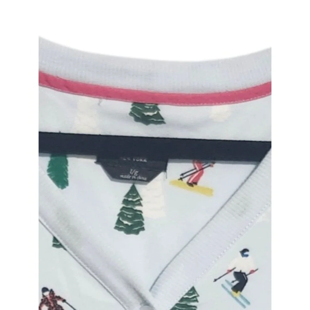 Kate Spade New York Womens Ski Scene Henley Pajama Top Light Blue Large NEW‎